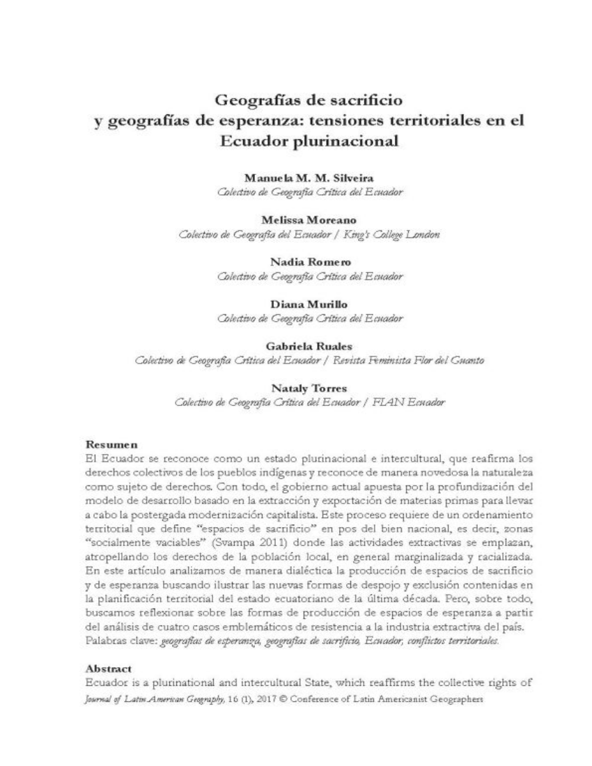 9.	Geografías de sacrificio y geografías de esperanza